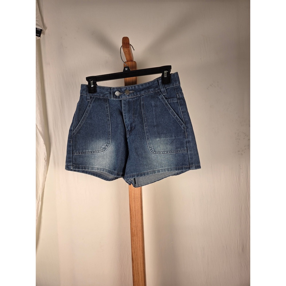 High Waisted Denim Shorts Medium Wash Double Button Front Pockets Womens Size M